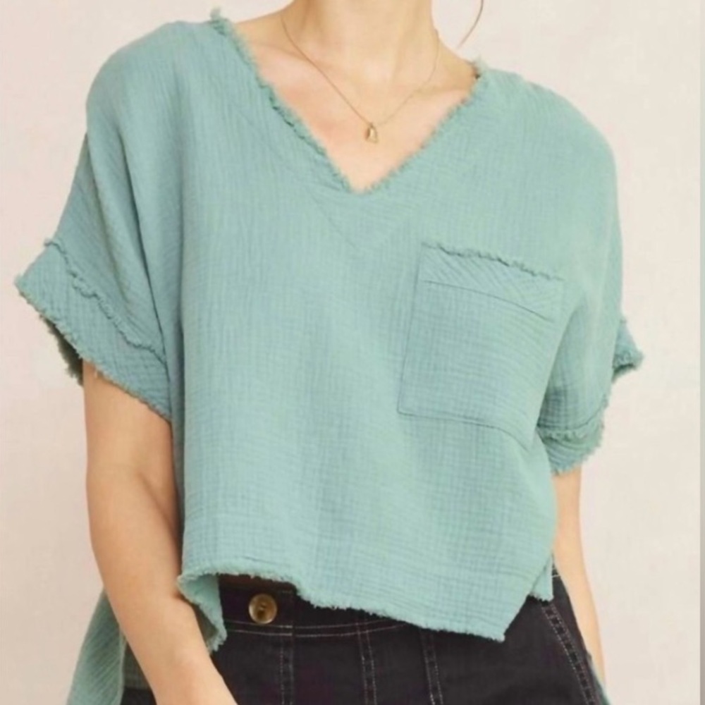 🟠NWT ENTRO Banyan Hilo Short Sleeve Top In Forest